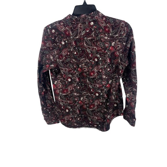 Chaps Women's No Iron Petite Shirt Red Paisley Button-Up Long Sleeve Size PM/M - Picture 2 of 9